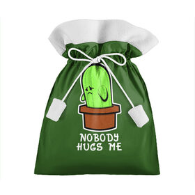 Подарочный 3D мешок с принтом Nobody Hugs Me в Петрозаводске, 100% полиэстер | Размер: 29*39 см | Тематика изображения на принте: cactus | hugs | me | nobody | sad | горшок | горшочек | грусть | кактус | надпись | обнимашки | объятия | печаль | тоска