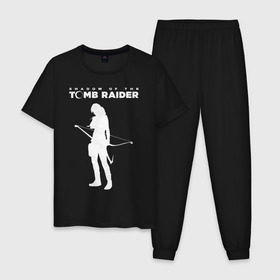 Мужская пижама хлопок с принтом Tomb Raider LOGO в Петрозаводске, 100% хлопок | брюки и футболка прямого кроя, без карманов, на брюках мягкая резинка на поясе и по низу штанин
 | Тематика изображения на принте: воительница | женщина | игра | крофт | лара | персонаж