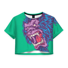 Женская футболка 3D укороченная с принтом Neon Yeti в Петрозаводске, 100% полиэстер | круглая горловина, длина футболки до линии талии, рукава с отворотами | beast | gorilla | monster | горилла | животное | йети | монстр