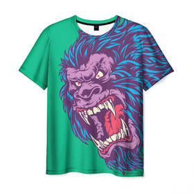 Мужская футболка 3D с принтом Neon Yeti в Петрозаводске, 100% полиэфир | прямой крой, круглый вырез горловины, длина до линии бедер | beast | gorilla | monster | горилла | животное | йети | монстр