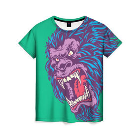 Женская футболка 3D с принтом Neon Yeti в Петрозаводске, 100% полиэфир ( синтетическое хлопкоподобное полотно) | прямой крой, круглый вырез горловины, длина до линии бедер | beast | gorilla | monster | горилла | животное | йети | монстр