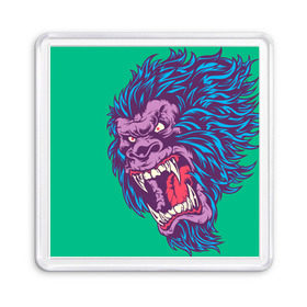 Магнит 55*55 с принтом Neon Yeti в Петрозаводске, Пластик | Размер: 65*65 мм; Размер печати: 55*55 мм | Тематика изображения на принте: beast | gorilla | monster | горилла | животное | йети | монстр