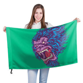 Флаг 3D с принтом Neon Yeti в Петрозаводске, 100% полиэстер | плотность ткани — 95 г/м2, размер — 67 х 109 см. Принт наносится с одной стороны | beast | gorilla | monster | горилла | животное | йети | монстр
