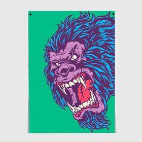 Постер с принтом Neon Yeti в Петрозаводске, 100% бумага
 | бумага, плотность 150 мг. Матовая, но за счет высокого коэффициента гладкости имеет небольшой блеск и дает на свету блики, но в отличии от глянцевой бумаги не покрыта лаком | beast | gorilla | monster | горилла | животное | йети | монстр