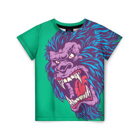 Детская футболка 3D с принтом Neon Yeti в Петрозаводске, 100% гипоаллергенный полиэфир | прямой крой, круглый вырез горловины, длина до линии бедер, чуть спущенное плечо, ткань немного тянется | beast | gorilla | monster | горилла | животное | йети | монстр