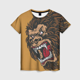 Женская футболка 3D с принтом Forest Yeti в Петрозаводске, 100% полиэфир ( синтетическое хлопкоподобное полотно) | прямой крой, круглый вырез горловины, длина до линии бедер | beast | gorilla | monster | горилла | животное | йети | монстр