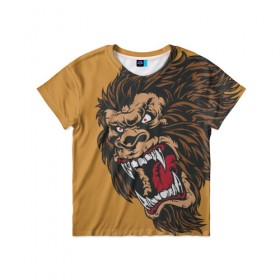 Детская футболка 3D с принтом Forest Yeti в Петрозаводске, 100% гипоаллергенный полиэфир | прямой крой, круглый вырез горловины, длина до линии бедер, чуть спущенное плечо, ткань немного тянется | beast | gorilla | monster | горилла | животное | йети | монстр