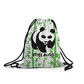Рюкзак-мешок 3D с принтом Still Alive в Петрозаводске, 100% полиэстер | плотность ткани — 200 г/м2, размер — 35 х 45 см; лямки — толстые шнурки, застежка на шнуровке, без карманов и подкладки | alive | bamboo | green | greenpeace | panga | peace | still | бамбук | грин | гринпис | живая | живой | зеленый | мир | панда | панды | пис