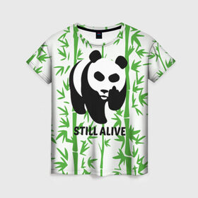 Женская футболка 3D с принтом Still Alive в Петрозаводске, 100% полиэфир ( синтетическое хлопкоподобное полотно) | прямой крой, круглый вырез горловины, длина до линии бедер | alive | bamboo | green | greenpeace | panga | peace | still | бамбук | грин | гринпис | живая | живой | зеленый | мир | панда | панды | пис