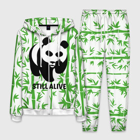Мужской костюм 3D с принтом Still Alive в Петрозаводске, 100% полиэстер | Манжеты и пояс оформлены тканевой резинкой, двухслойный капюшон со шнурком для регулировки, карманы спереди | Тематика изображения на принте: alive | bamboo | green | greenpeace | panga | peace | still | бамбук | грин | гринпис | живая | живой | зеленый | мир | панда | панды | пис