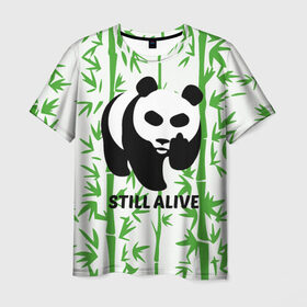 Мужская футболка 3D с принтом Still Alive в Петрозаводске, 100% полиэфир | прямой крой, круглый вырез горловины, длина до линии бедер | alive | bamboo | green | greenpeace | panga | peace | still | бамбук | грин | гринпис | живая | живой | зеленый | мир | панда | панды | пис