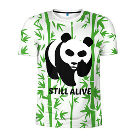 Мужская футболка 3D спортивная с принтом Still Alive в Петрозаводске, 100% полиэстер с улучшенными характеристиками | приталенный силуэт, круглая горловина, широкие плечи, сужается к линии бедра | Тематика изображения на принте: alive | bamboo | green | greenpeace | panga | peace | still | бамбук | грин | гринпис | живая | живой | зеленый | мир | панда | панды | пис
