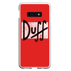 Чехол для Samsung S10E с принтом Duff Beer в Петрозаводске, Силикон | Область печати: задняя сторона чехла, без боковых панелей | beer | donut | duff | fun | homer | joke | simpson | simpsons | гомер | дафф | пончик | прикол | приколы | симпсон | симпсоны