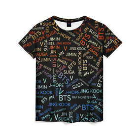Женская футболка 3D с принтом BTS в Петрозаводске, 100% полиэфир ( синтетическое хлопкоподобное полотно) | прямой крой, круглый вырез горловины, длина до линии бедер | bangtan boys | beyond the scene | bts | k pop | music | арэм | ви | джей хоуп | джин | музыка | состав | сюга | чимин | чонгук