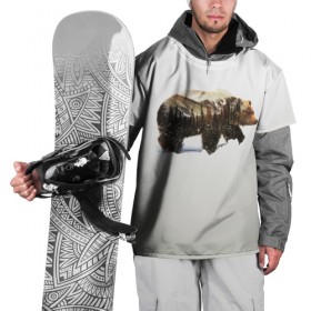 Накидка на куртку 3D с принтом Лесной Медведь в Петрозаводске, 100% полиэстер |  | bear | bears | forest | snow | tree | trees | winter | гора | горы | деревья | зима | лес | лесной | медведи | медведь | мишка | мишки | снег