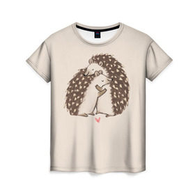 Женская футболка 3D с принтом Любовь Ежиков в Петрозаводске, 100% полиэфир ( синтетическое хлопкоподобное полотно) | прямой крой, круглый вырез горловины, длина до линии бедер | cute | heart | hedgehog | hedgehogs | love | ежи | ежик | ежики | иголки | лапки | любовь | милый | обнимашки | пузико | пузо | сердечки | сердечко | смешной | ушки