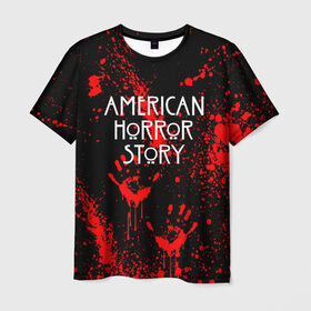 Мужская футболка 3D с принтом AMERICAN HORROR STORY в Петрозаводске, 100% полиэфир | прямой крой, круглый вырез горловины, длина до линии бедер | american horror story | blood | американская история ужасов | брызги | кровь | сериал | ужасы