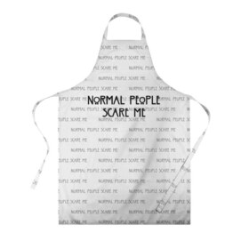 Фартук 3D с принтом NORMAL PEOPLE SCARE ME в Петрозаводске, 100% полиэстер | общий размер — 65 х 85 см, ширина нагрудника — 26 см, горловина — 53 см, длина завязок — 54 см, общий обхват в поясе — 173 см. Принт на завязках и на горловине наносится с двух сторон, на основной части фартука — только с внешней стороны | american horror story | normal people scare me | американская история ужасов | сериал | ужасы