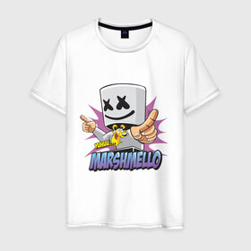 Мужская футболка хлопок с принтом Marshmello в Петрозаводске, 100% хлопок | прямой крой, круглый вырез горловины, длина до линии бедер, слегка спущенное плечо. | dj | marshmello | marshmelo | в маске | диджей | клубная | клубняк | маршмелло | маршмеллоу | маршмело | маршмэллоу | музыка | электронная