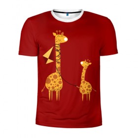 Мужская футболка 3D спортивная с принтом Жираф и Жирафик в Петрозаводске, 100% полиэстер с улучшенными характеристиками | приталенный силуэт, круглая горловина, широкие плечи, сужается к линии бедра | animal | desert | giraffe | long | pattern | skin | tall | высокий | длинная | животное | животные | жираф | жирафы | змей | летучий | пустыня | узор | шея