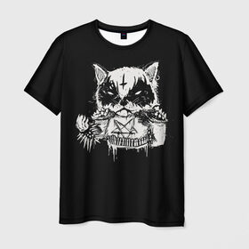 Мужская футболка 3D с принтом Dark Cat в Петрозаводске, 100% полиэфир | прямой крой, круглый вырез горловины, длина до линии бедер | Тематика изображения на принте: cat | cats | dark | kitten | kitty | pussy | satan | дикий | злой | кот | котенок | котик | котики | коты | котята | кошка | кошки | мрачный | сатанист | черный