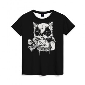 Женская футболка 3D с принтом Dark Cat в Петрозаводске, 100% полиэфир ( синтетическое хлопкоподобное полотно) | прямой крой, круглый вырез горловины, длина до линии бедер | cat | cats | dark | kitten | kitty | pussy | satan | дикий | злой | кот | котенок | котик | котики | коты | котята | кошка | кошки | мрачный | сатанист | черный