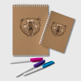 Блокнот с принтом Бурый Медведь в Петрозаводске, 100% бумага | 48 листов, плотность листов — 60 г/м2, плотность картонной обложки — 250 г/м2. Листы скреплены удобной пружинной спиралью. Цвет линий — светло-серый
 | Тематика изображения на принте: bear | bears | brown | russia | russian | бурый | коричневый | косматый | лапы | медведи | медведь | россия | русский | хвост | хищник