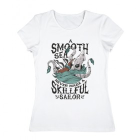 Женская футболка хлопок с принтом Кракен в Петрозаводске, 100% хлопок | прямой крой, круглый вырез горловины, длина до линии бедер, слегка спущенное плечо | для отдыха | кракен | летние | летняя | лето | море | морская | морские | морское чудовище | океан | осьминог
