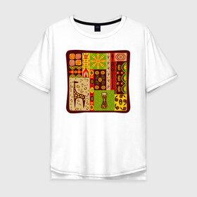 Мужская футболка хлопок Oversize с принтом Жираф в Петрозаводске, 100% хлопок | свободный крой, круглый ворот, “спинка” длиннее передней части | африка | животные | жираф | индия | инки | наскальные | орнаменты | узоры | этно