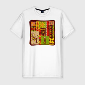 Мужская футболка премиум с принтом Жираф в Петрозаводске, 92% хлопок, 8% лайкра | приталенный силуэт, круглый вырез ворота, длина до линии бедра, короткий рукав | африка | животные | жираф | индия | инки | наскальные | орнаменты | узоры | этно