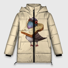 Женская зимняя куртка 3D с принтом Голубь и Хлебушек в Петрозаводске, верх — 100% полиэстер; подкладка — 100% полиэстер; утеплитель — 100% полиэстер | длина ниже бедра, силуэт Оверсайз. Есть воротник-стойка, отстегивающийся капюшон и ветрозащитная планка. 

Боковые карманы с листочкой на кнопках и внутренний карман на молнии | bird | birds | bread | dove | doves | fly | wing | wings | голуби | голубь | клюв | когти | крыло | крылышки | крылья | полет | птица | птицы | птичка | птички | хлеб