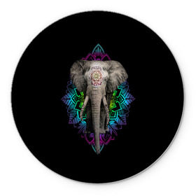 Коврик для мышки круглый с принтом Индийский Слон в Петрозаводске, резина и полиэстер | круглая форма, изображение наносится на всю лицевую часть | africa | elephant | elephants | india | ornament | pattern | skin | tusks | африка | бивни | индия | кожа | орнамент | слон | слоненок | слоник | слоники | слоны | слонята | узор | хобот