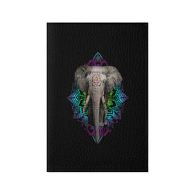 Обложка для паспорта матовая кожа с принтом Индийский Слон в Петрозаводске, натуральная матовая кожа | размер 19,3 х 13,7 см; прозрачные пластиковые крепления | Тематика изображения на принте: africa | elephant | elephants | india | ornament | pattern | skin | tusks | африка | бивни | индия | кожа | орнамент | слон | слоненок | слоник | слоники | слоны | слонята | узор | хобот