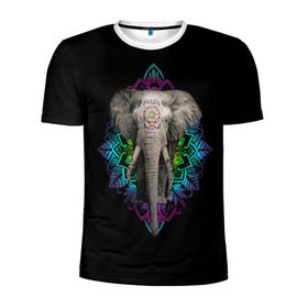 Мужская футболка 3D спортивная с принтом Индийский Слон в Петрозаводске, 100% полиэстер с улучшенными характеристиками | приталенный силуэт, круглая горловина, широкие плечи, сужается к линии бедра | Тематика изображения на принте: africa | elephant | elephants | india | ornament | pattern | skin | tusks | африка | бивни | индия | кожа | орнамент | слон | слоненок | слоник | слоники | слоны | слонята | узор | хобот