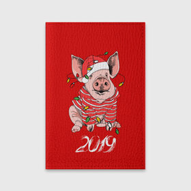 Обложка для паспорта матовая кожа с принтом Полосатый поросенок в Петрозаводске, натуральная матовая кожа | размер 19,3 х 13,7 см; прозрачные пластиковые крепления | 2019 | боров | гирлянда | год | голова | дед мороз | домашнее | елочная | животное | клаус | костюм | красная | мода | новый год | подарок | поздравление | полосатый | поросенок | праздник | профиль