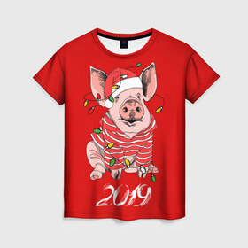 Женская футболка 3D с принтом Полосатый поросенок в Петрозаводске, 100% полиэфир ( синтетическое хлопкоподобное полотно) | прямой крой, круглый вырез горловины, длина до линии бедер | 2019 | боров | гирлянда | год | голова | дед мороз | домашнее | елочная | животное | клаус | костюм | красная | мода | новый год | подарок | поздравление | полосатый | поросенок | праздник | профиль