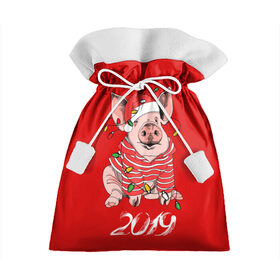 Подарочный 3D мешок с принтом Полосатый поросенок в Петрозаводске, 100% полиэстер | Размер: 29*39 см | 2019 | боров | гирлянда | год | голова | дед мороз | домашнее | елочная | животное | клаус | костюм | красная | мода | новый год | подарок | поздравление | полосатый | поросенок | праздник | профиль