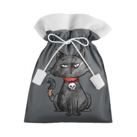 Подарочный 3D мешок с принтом Кот бедолага в Петрозаводске, 100% полиэстер | Размер: 29*39 см | Тематика изображения на принте: кот | череп | черный