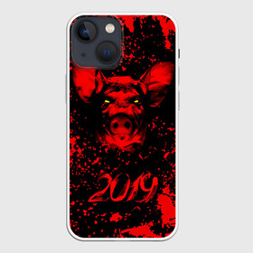 Чехол для iPhone 13 mini с принтом Красный поросенок в Петрозаводске,  |  | 2019 | боров | брызги | веселье | взгляд | год | домашнее | животное | капли | красный | кровь | подарок | поздравление | поросенок | праздник | радость | рождество | с новым годом | свинья