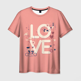 Мужская футболка 3D с принтом Любящая пара в Петрозаводске, 100% полиэфир | прямой крой, круглый вырез горловины, длина до линии бедер | Тематика изображения на принте: love | голуби | любовь | пара | птицы | сердечко | шарик