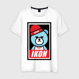 Мужская футболка хлопок с принтом IKON bear в Петрозаводске, 100% хлопок | прямой крой, круглый вырез горловины, длина до линии бедер, слегка спущенное плечо. | ikon | k pop | return | айкон