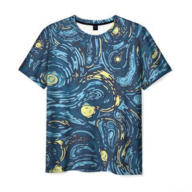 Мужская футболка 3D с принтом Ван Гог. Звездная Ночь в Петрозаводске, 100% полиэфир | прямой крой, круглый вырез горловины, длина до линии бедер | вангог | живопись | искусство | картина | краска | синий | художник
