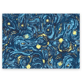 Поздравительная открытка с принтом Ван Гог. Звездная Ночь в Петрозаводске, 100% бумага | плотность бумаги 280 г/м2, матовая, на обратной стороне линовка и место для марки
 | вангог | живопись | искусство | картина | краска | синий | художник