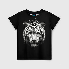 Детская футболка 3D с принтом Dark Tiger в Петрозаводске, 100% гипоаллергенный полиэфир | прямой крой, круглый вырез горловины, длина до линии бедер, чуть спущенное плечо, ткань немного тянется | Тематика изображения на принте: africa | creepy | dark | desert | predator | scary | tiger | tigers | африка | жуткий | мрачный | пустыня | страшный | тигр | тигренок | тигрица | тигрицы | тигры | тигрята | хищник