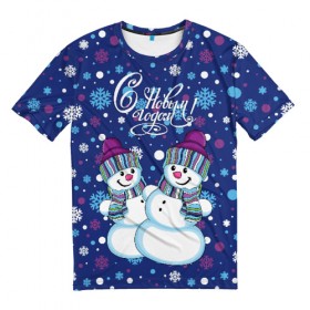 Мужская футболка 3D с принтом Снеговики в Петрозаводске, 100% полиэфир | прямой крой, круглый вырез горловины, длина до линии бедер | верховный | год | дизайнерск | зима | искусство | картинка | круто | лучший | мода | молодёжная | морковка | новый год | подарок | поздравление | праздник | рисунок | рождество | с новым годом | снег