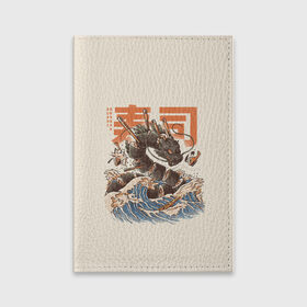 Обложка для паспорта матовая кожа с принтом Great Sushi Dragon в Петрозаводске, натуральная матовая кожа | размер 19,3 х 13,7 см; прозрачные пластиковые крепления | Тематика изображения на принте: 