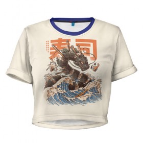Женская футболка 3D укороченная с принтом Great Sushi Dragon в Петрозаводске, 100% полиэстер | круглая горловина, длина футболки до линии талии, рукава с отворотами | Тематика изображения на принте: 