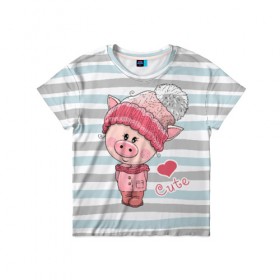 Детская футболка 3D с принтом Милая свинка в Петрозаводске, 100% гипоаллергенный полиэфир | прямой крой, круглый вырез горловины, длина до линии бедер, чуть спущенное плечо, ткань немного тянется | 2019 | боров | взгляд | год | домашнее | животное | костюм | красная | милая | мода | новый год | пальто | подарок | поздравление | поросенок | праздник | рисунок | рождество | румянец | с новым годом