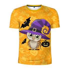 Мужская футболка 3D спортивная с принтом Совушка и хэллоуин в Петрозаводске, 100% полиэстер с улучшенными характеристиками | приталенный силуэт, круглая горловина, широкие плечи, сужается к линии бедра | halloween | летучая мышь | подарок на хэллоуин | прикольная сова | сова | сова и хэллоуин | совушка | тыква | тыква на хэллоуин | хэллоуин