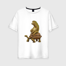 Женская футболка хлопок Oversize с принтом Speed is Relative в Петрозаводске, 100% хлопок | свободный крой, круглый ворот, спущенный рукав, длина до линии бедер
 | ленивец | лень | медленно | медлительный | тормоз | черепаха